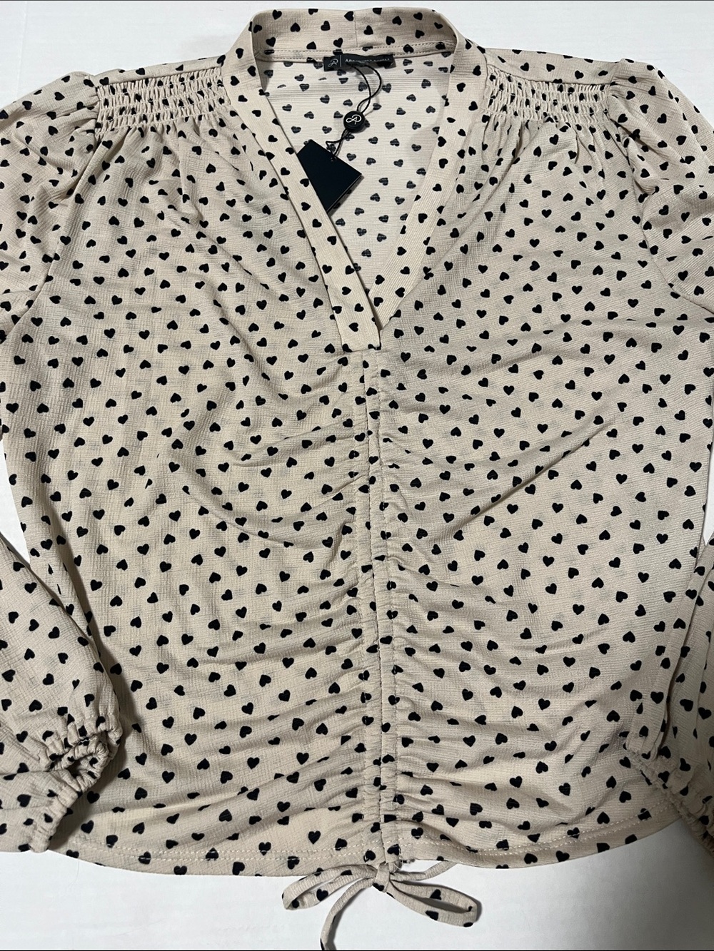 Adrianna Papell Heart Print V-neck Blouse-NWT
